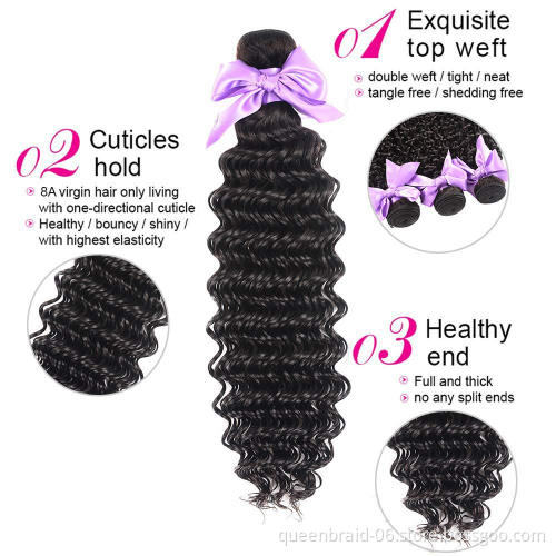Brazilian Deep Wave Human Hair Bundles with Frontal Free Part Lace Frontal Virgin Human Hair Bundles Human Hair Extensions
